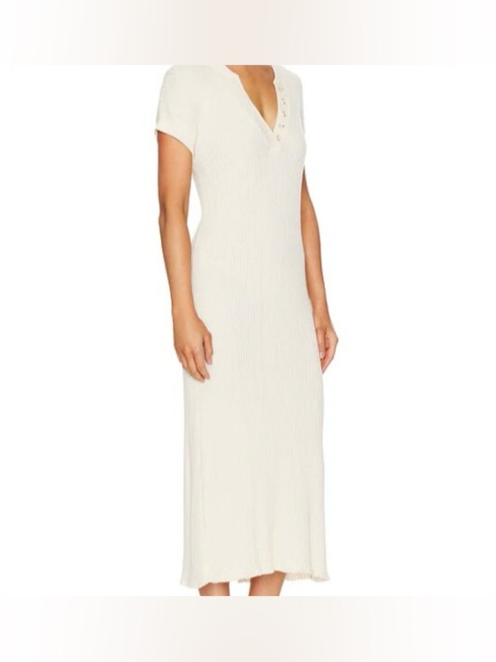 VARLEY Aria Ribbed Knit Cotton Jersey Polo Midi Dress Cream Color MEDIUM NWT